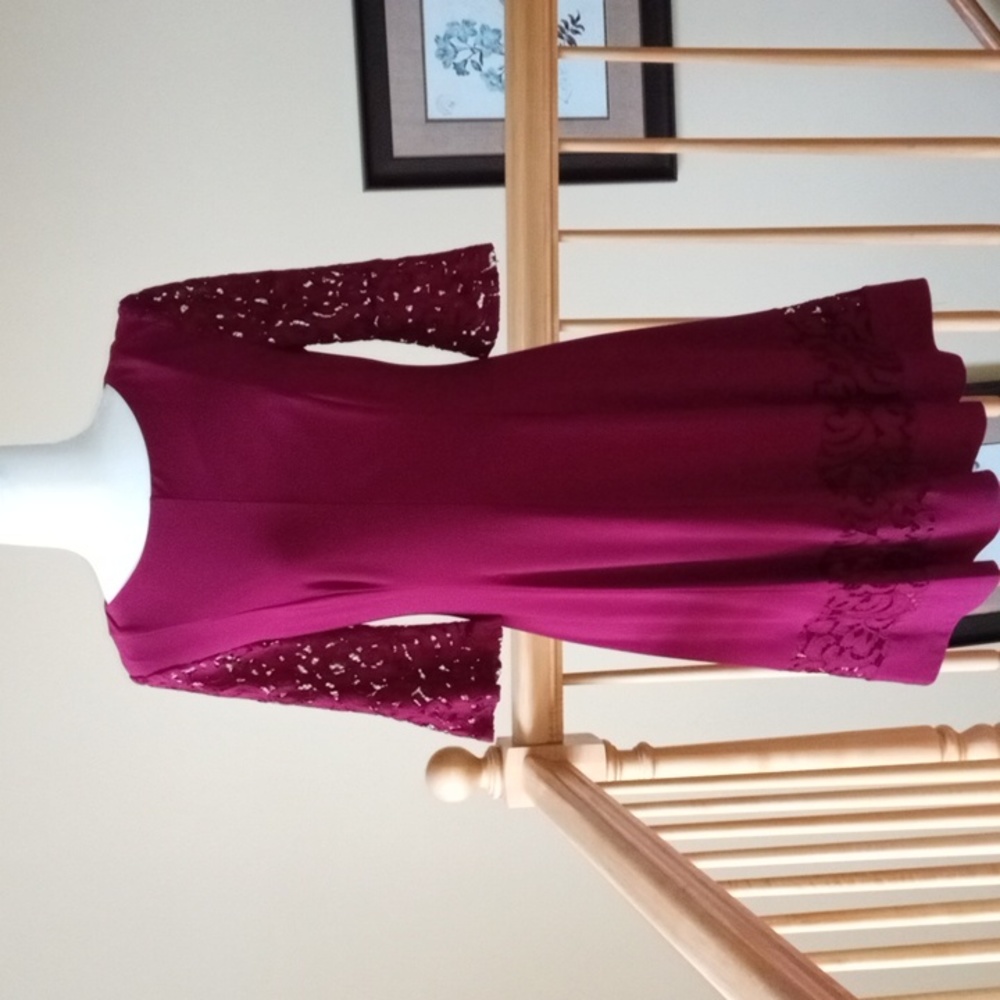 Elegant Burgundy Lace Sleeve Dress